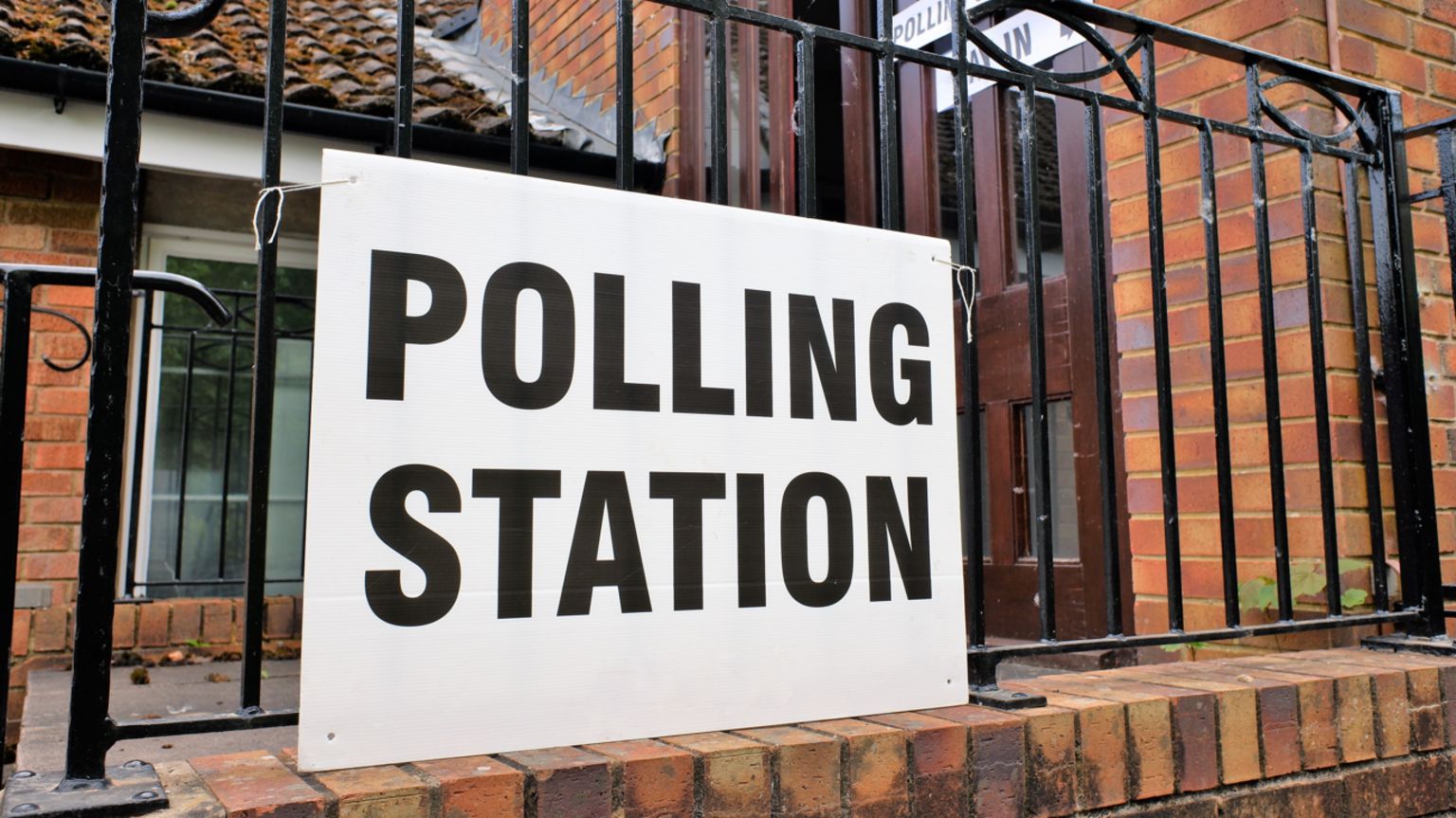 A polling station sign