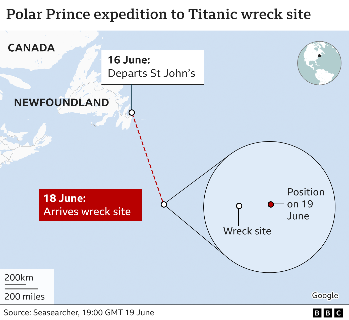 A map showing the mothership Polar Prince's known movements