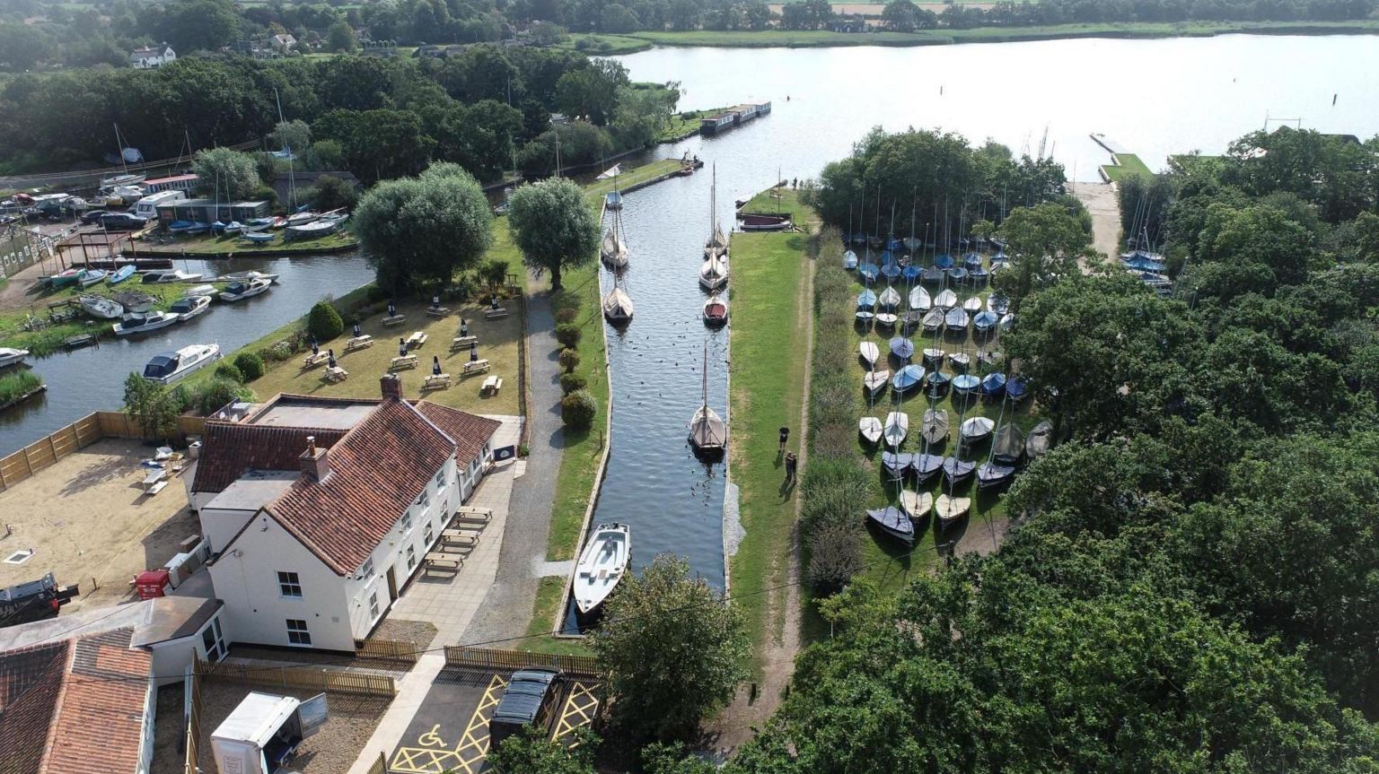 Aeriel view of Pleasure Boat Inn and Hickling Broad