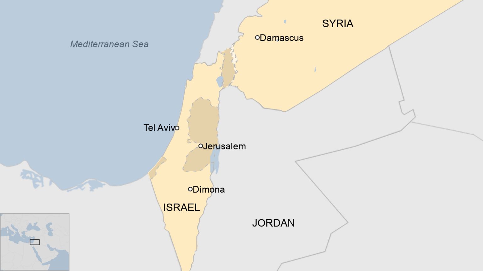 Map showing Israel and Syria