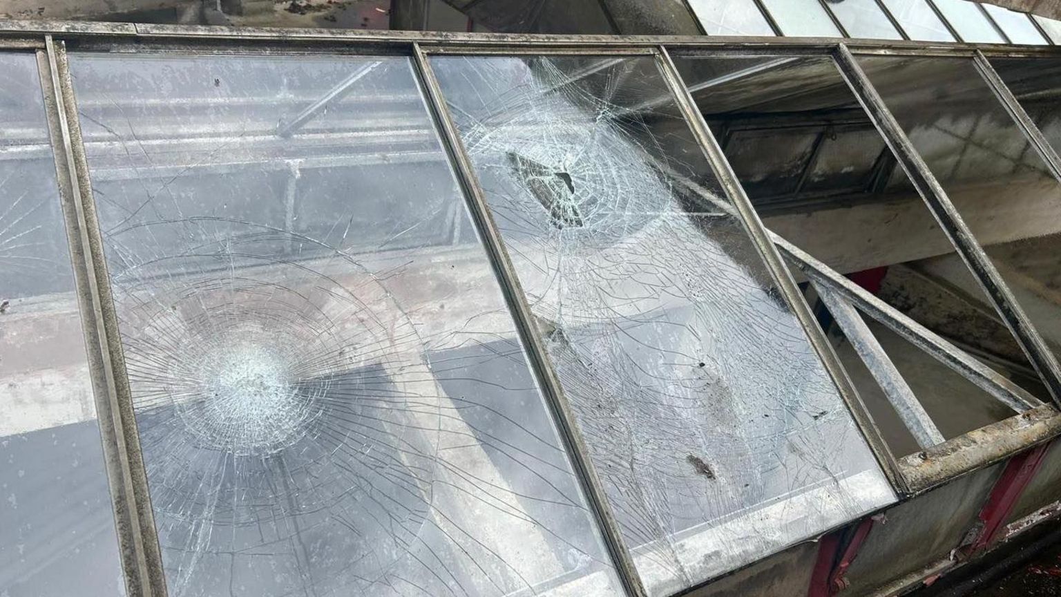 A cracked window pane