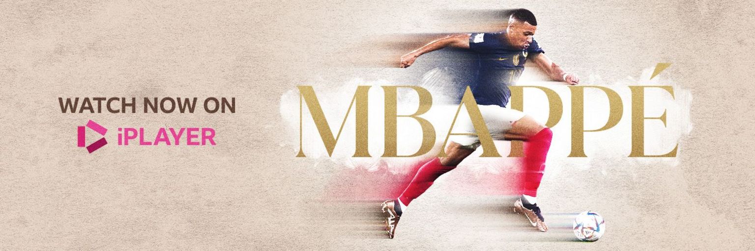 A banner promoting the Kylian Mbappe documentary on BBC iPlayer