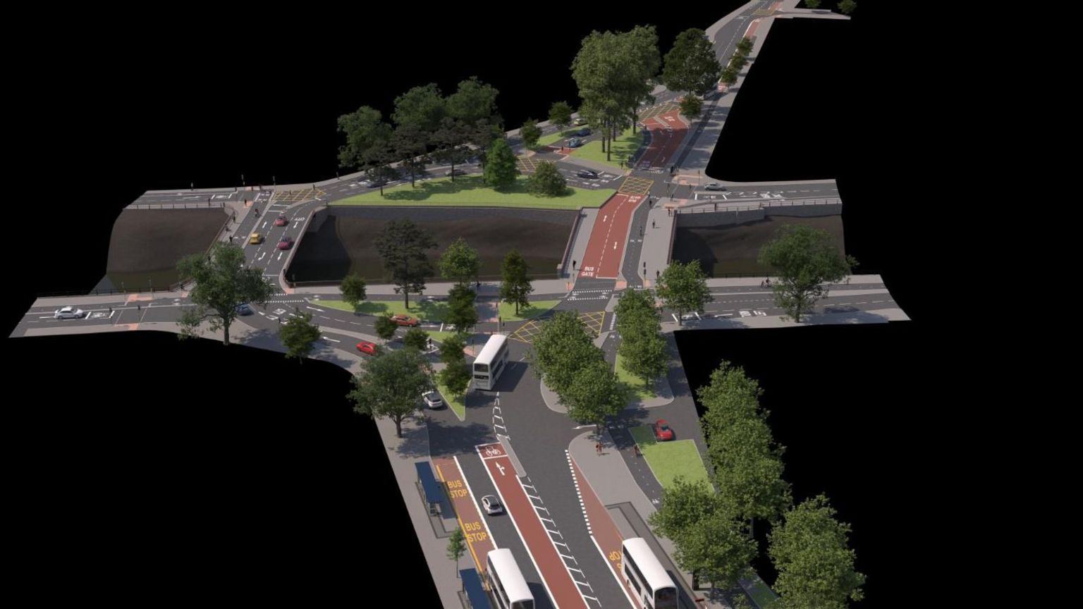 An artist impression of Bedminster Bridges shows the new cycle lanes and change in traffic flow