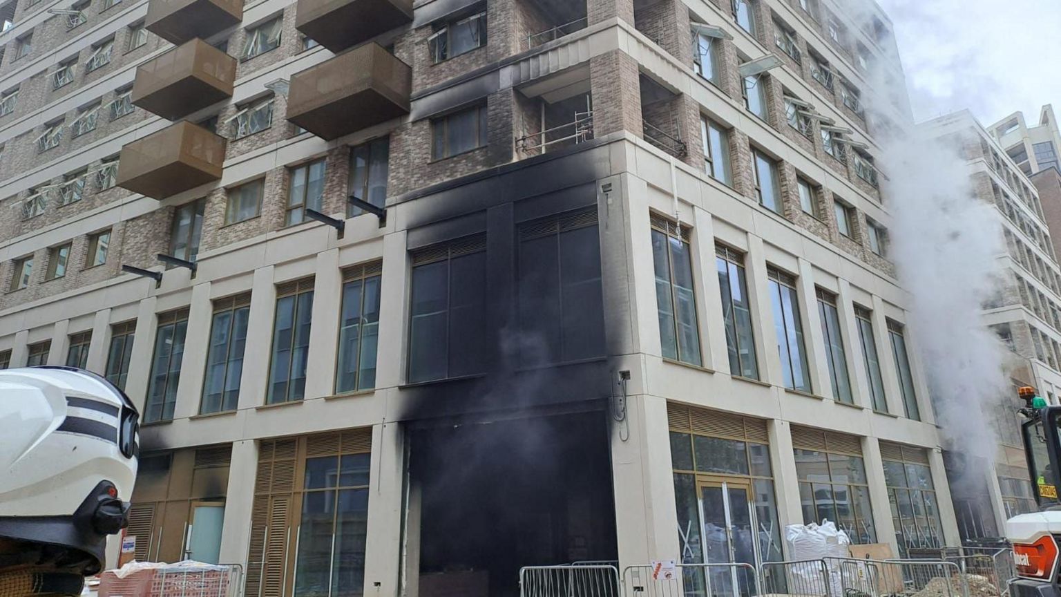 A building blackened by a fire