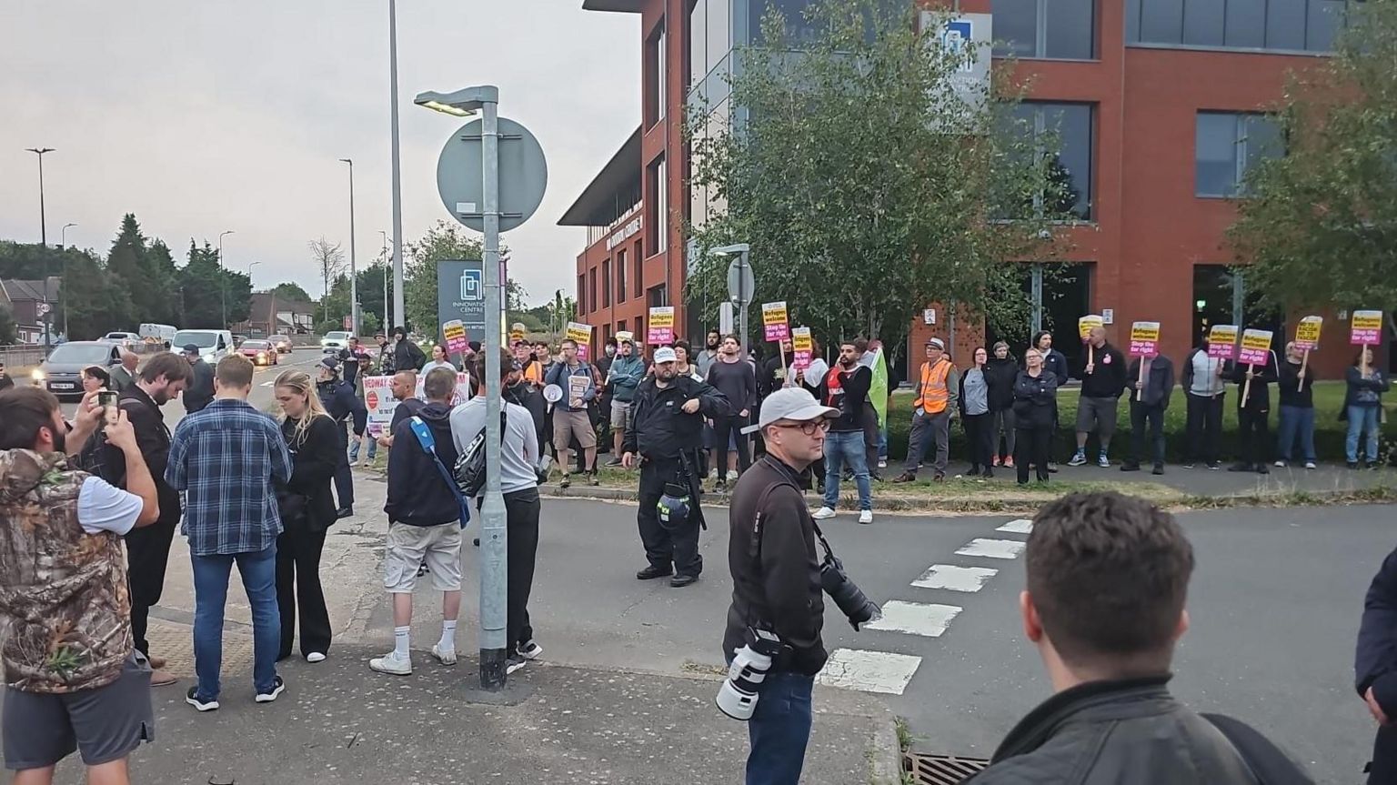 Protestors outside the Holiday Inn in Chatham