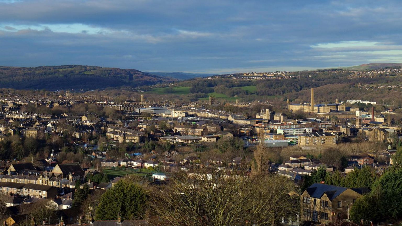An aerial view of Shipley and Saltaire