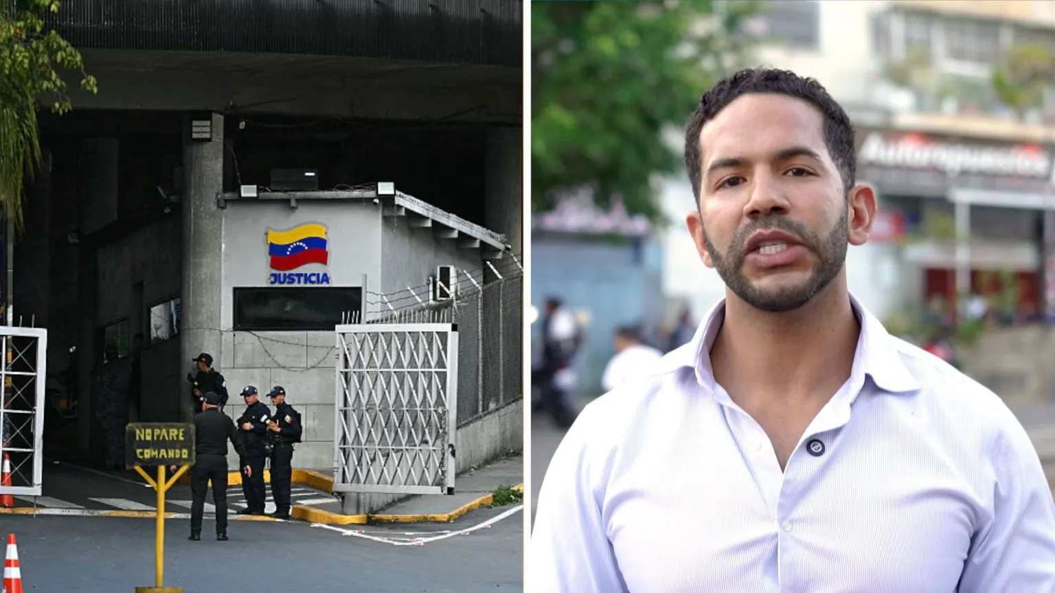 Venezuelan prison to the left and BBC reporter to the right.