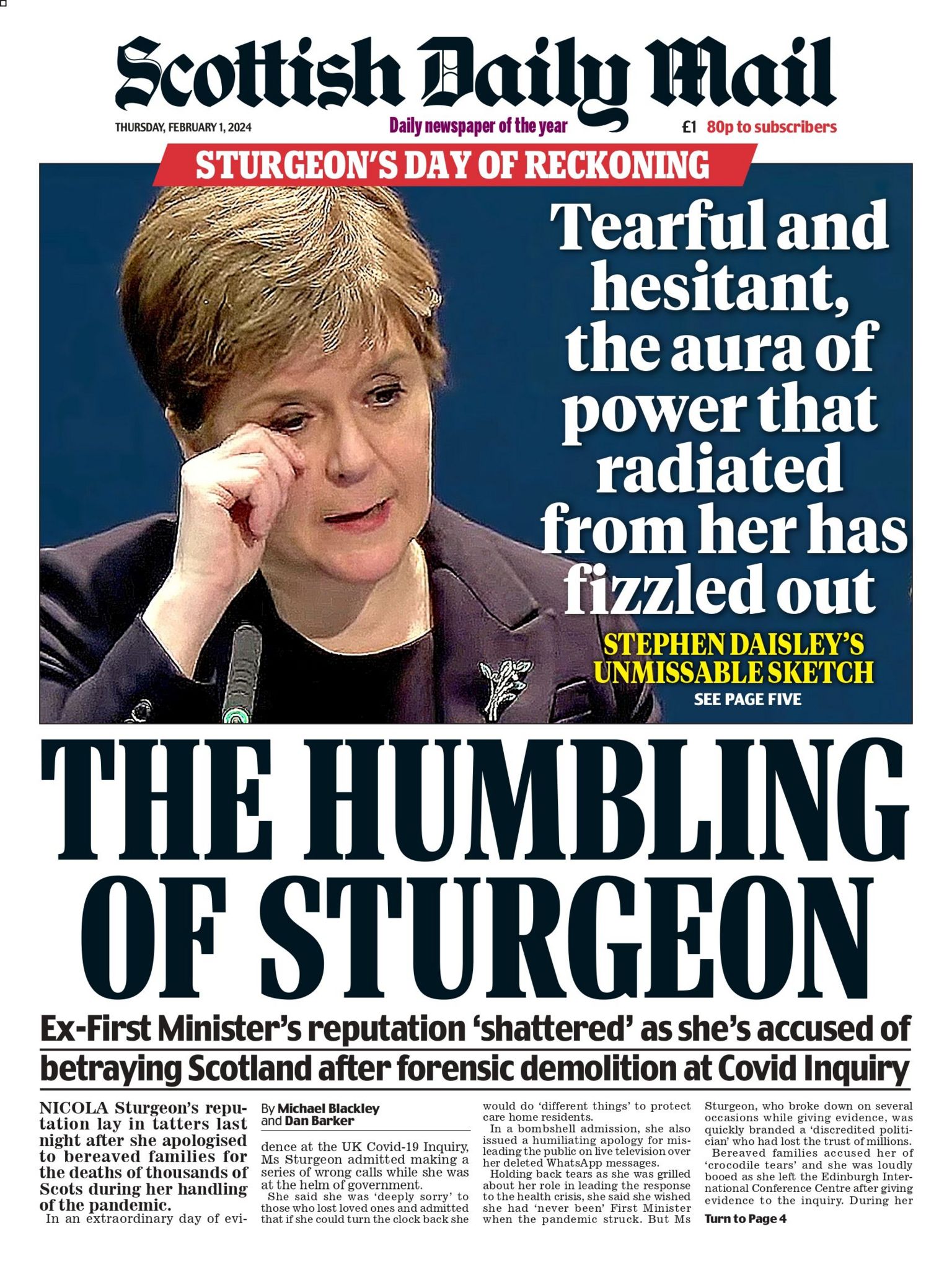 Scotland S Papers Sturgeon Fights Back Tears At Covid Inquiry BBC News   0f6d1150 C08a 11ee 8685 316409d66f25 