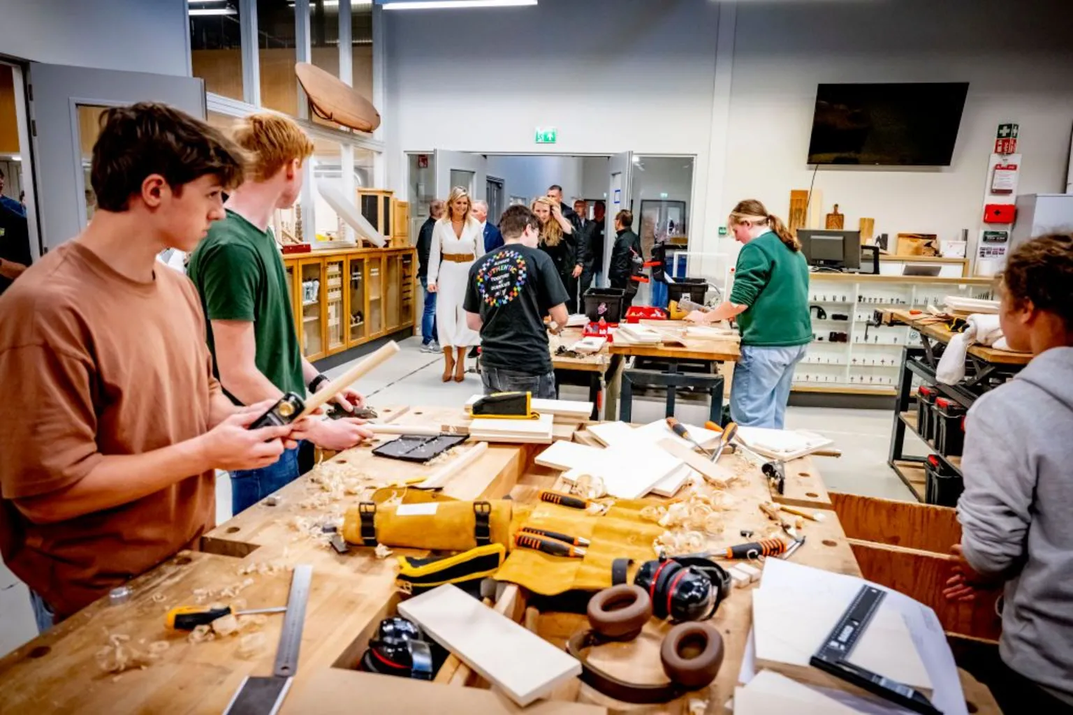 P van Katwijk/Getty Images Queen Máxima of the Netherlands visits the Wood and Furniture college  in Rotterdam