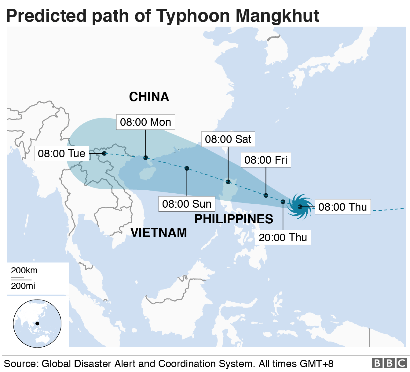 Map of predicted path of Mangkhut