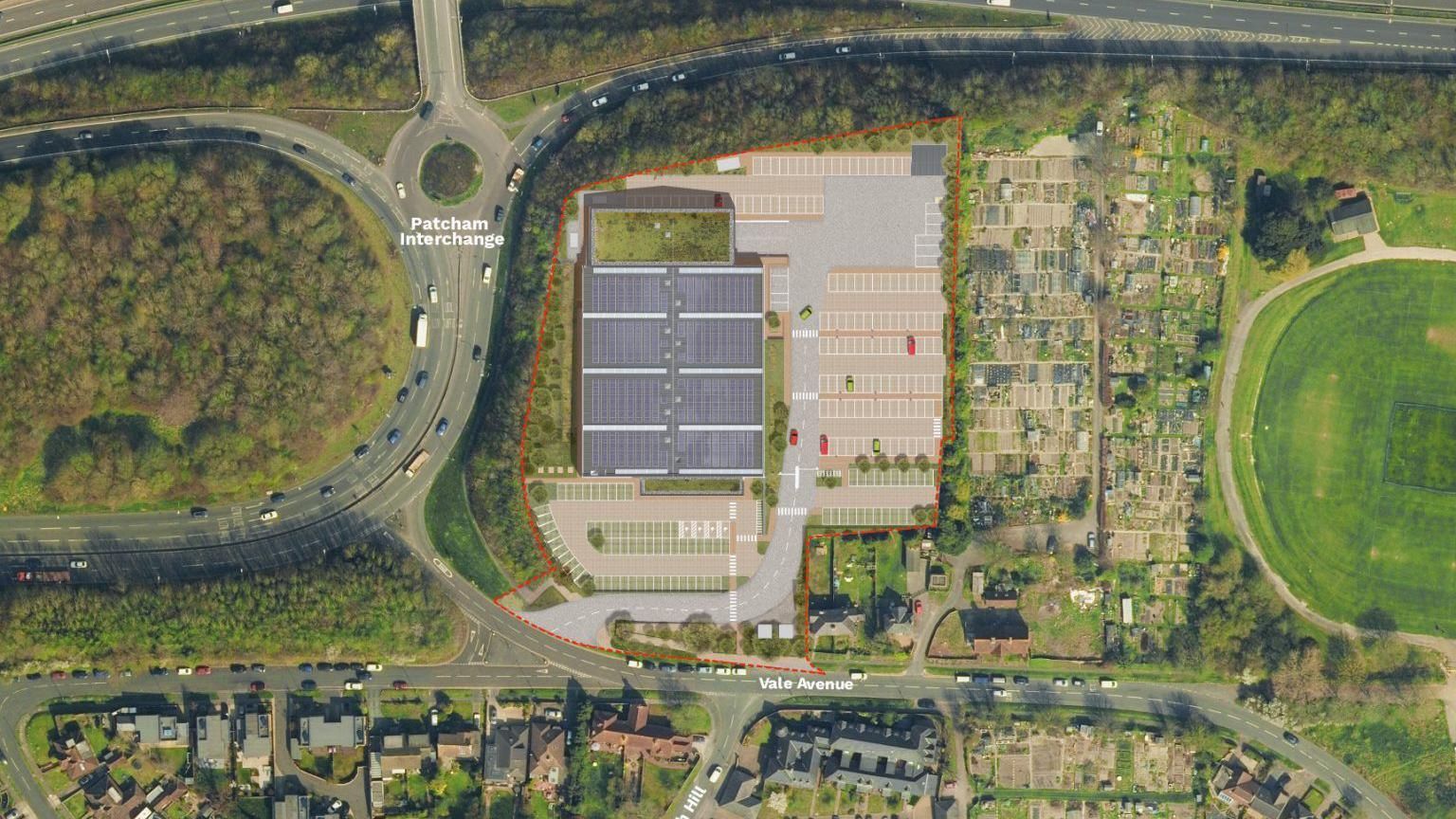 The proposed Royal Mail delivery office from above