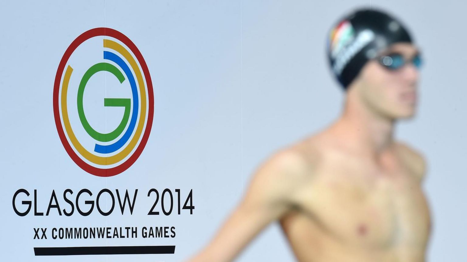 General view of Glasgow 2014 XX Commonwealth Games branding and signage at Tollcross Swimming Centre during the 2014 Commonwealth Games in Glasgow.
