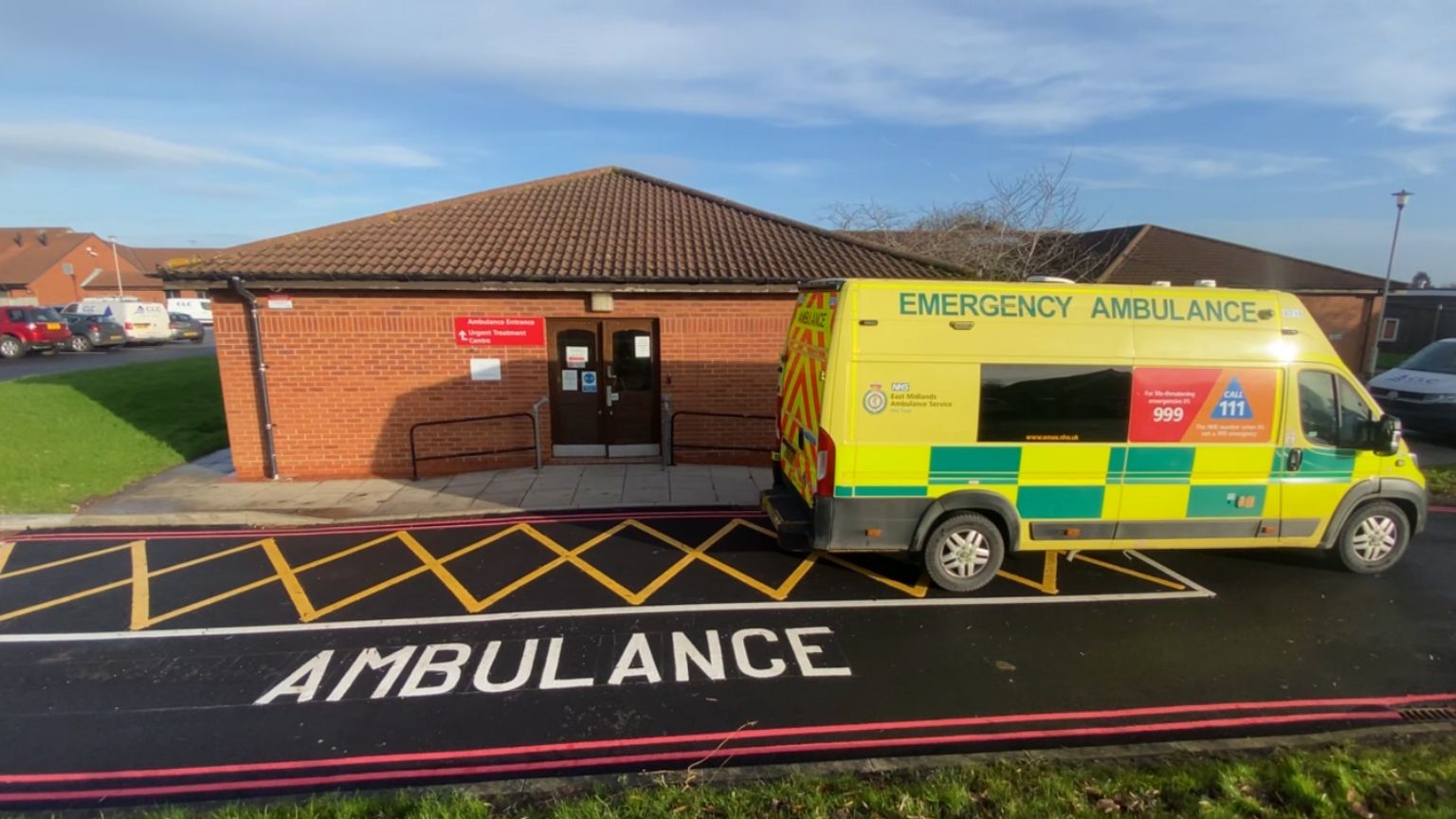 An ambulance waiting in front of the Urgent Treatment centre at Louth Hospital