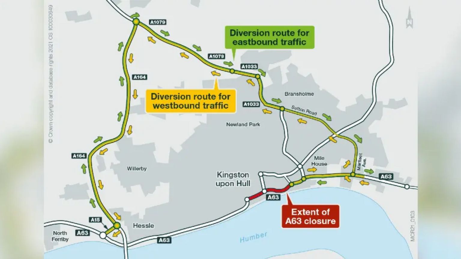 The diversion route for the A63 Castle Street closure