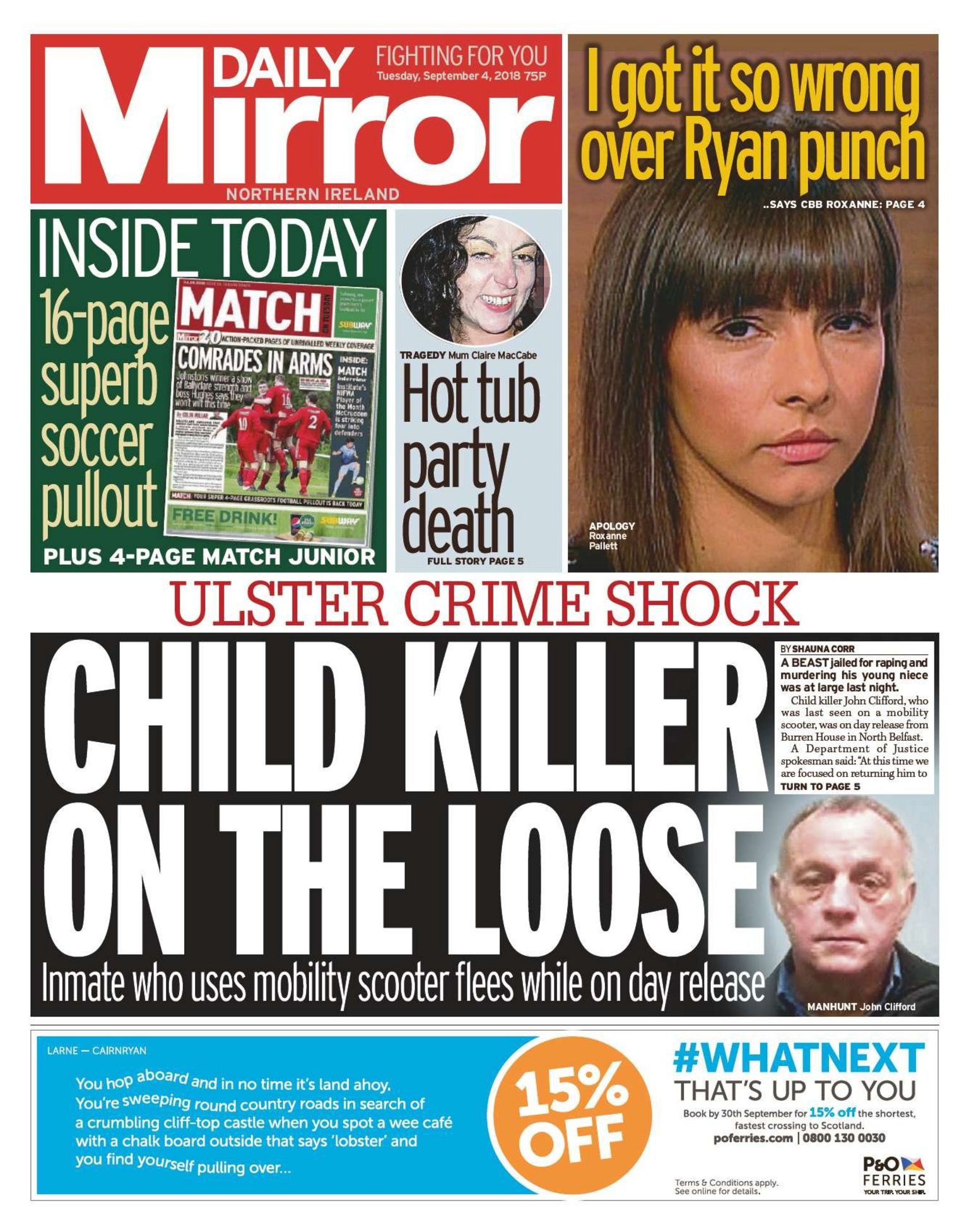 Front page of the Daily Mirror on Tuesday