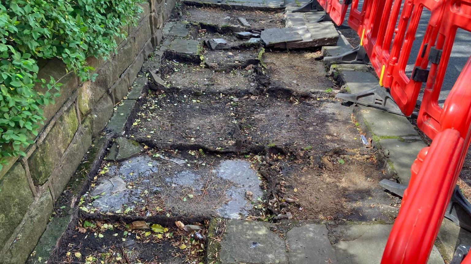York stone paving lifted from pavements in Roundhay