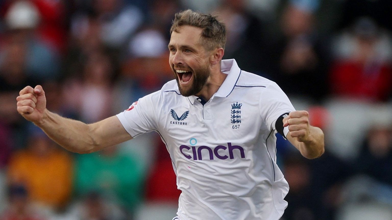 Chris Woakes celebrates