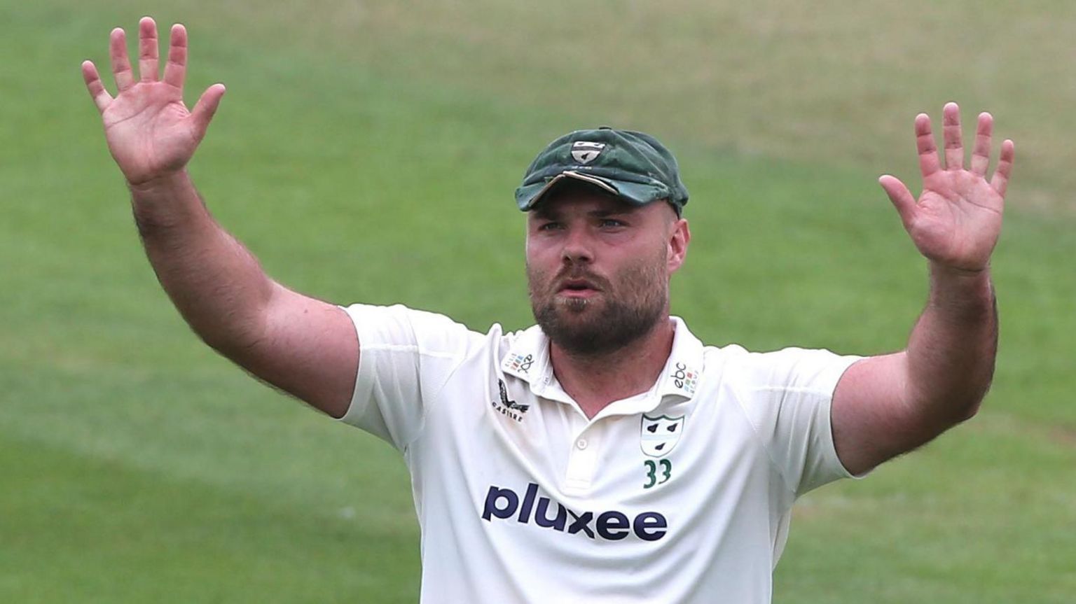 Joe Leach directs the field during a match for Worcestershire 