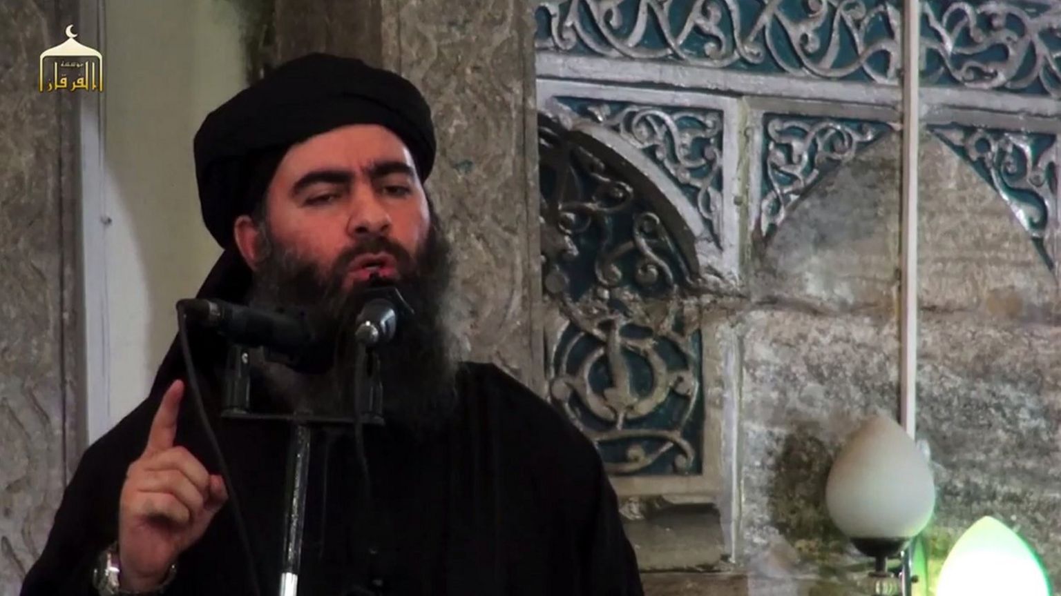 Abu Bakr al-Baghdadi speaks at Mosul's Great Mosque of al-Nuri on 5 July 2014
