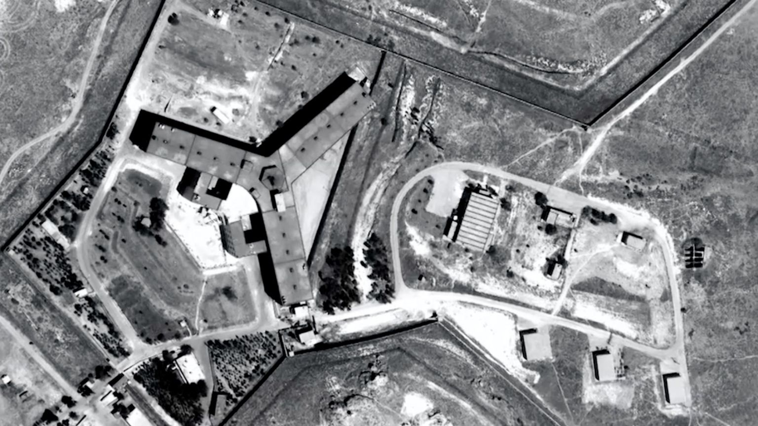 Undated aerial photograph of Saydnaya prison, north of Damascus, Syria