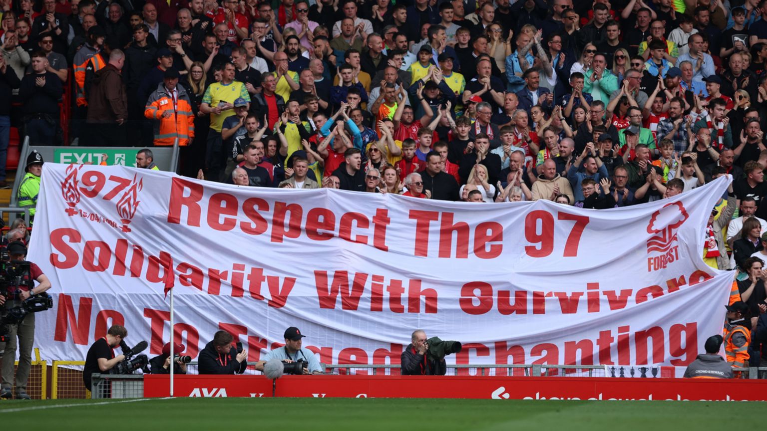 Nottingham Forest fans display a banner which says 'Respect the 97'