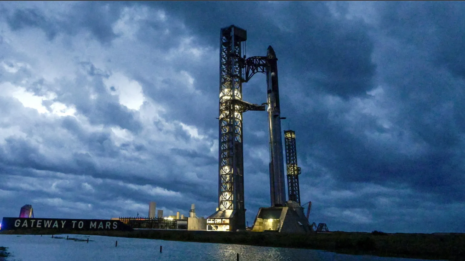 Reuters Stormy weather, rolling in from the Gulf at sunrise, surrounds the SpaceX Starship spacecraft and the Super Heavy Booster as preparations continue for the 12th test flight of the Starship spacecraft in Starbase, Texas, U.S., May 21, 2026.