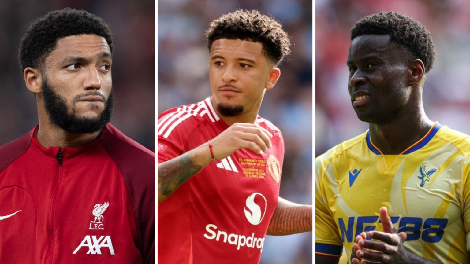 Liverpool's Joe Gomez, Man Utd's Jadon Sancho and Crystal Palace's Marc Guehi