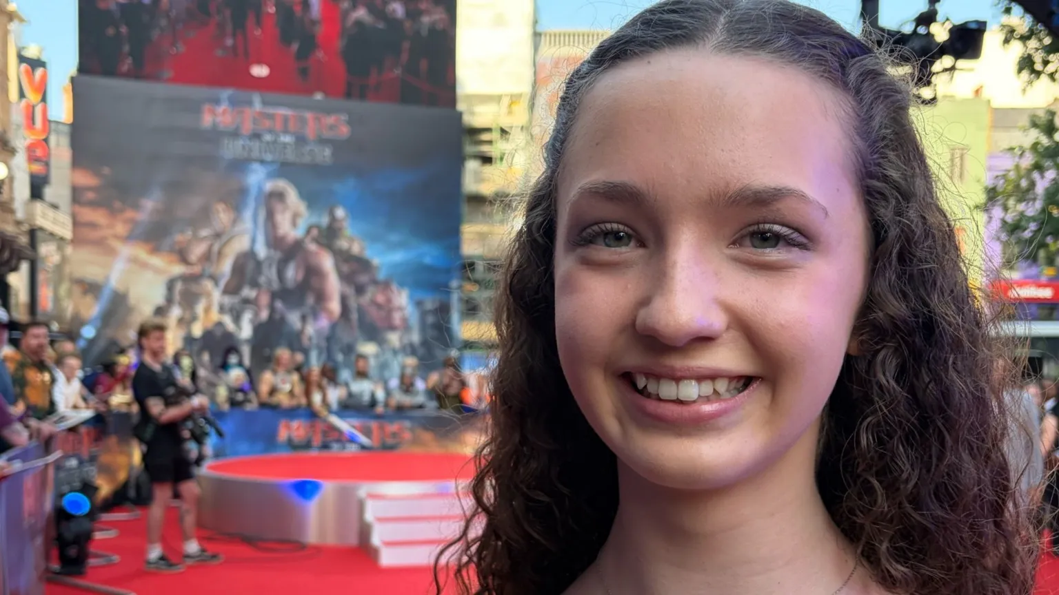 Supplied A close up of Delilah O'Riordan, with the red carpet activity and a giant poster blurred in the distance