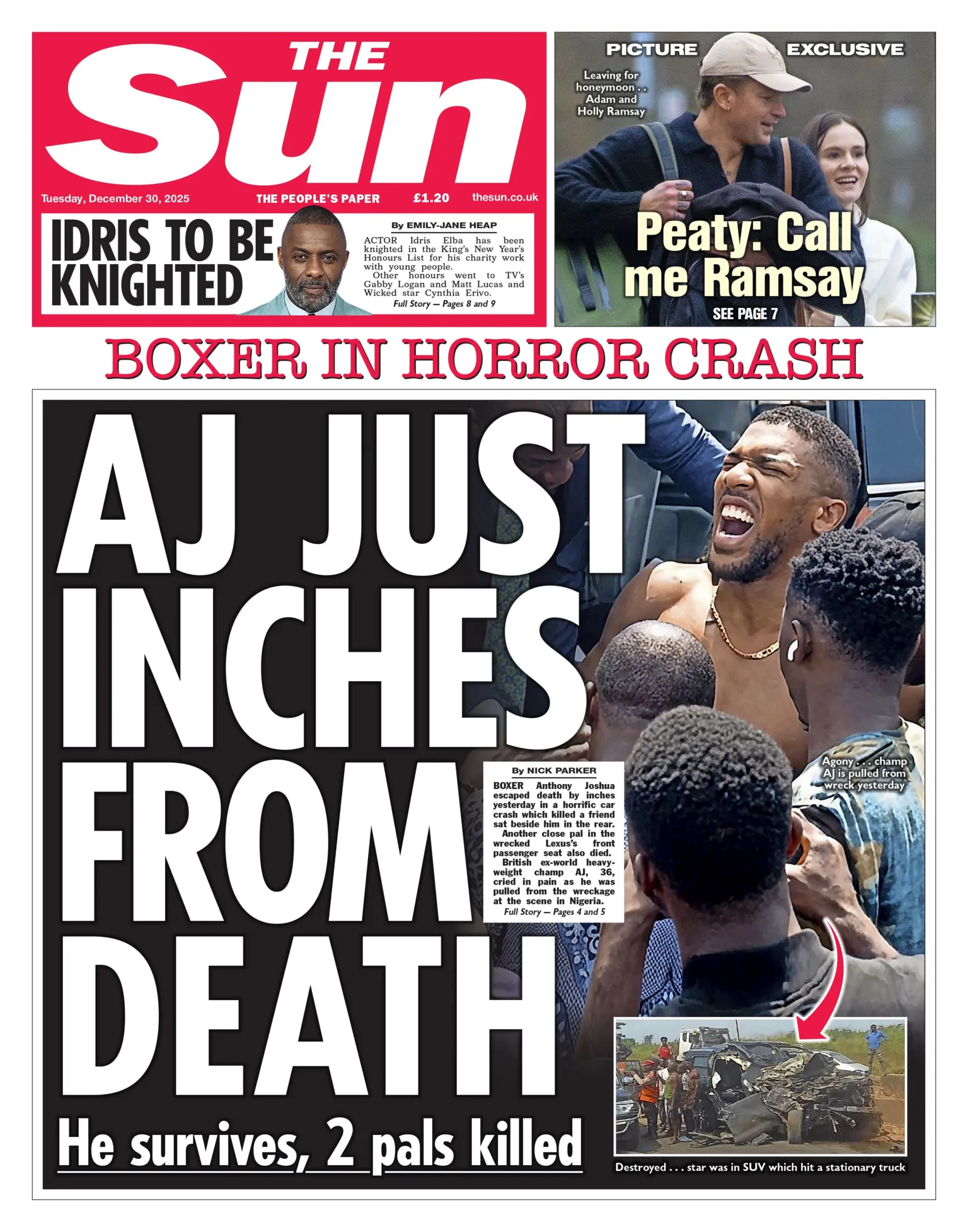 Anthony Joshua en un ‘accidente terrible’ y honores por el ‘orgullo de Inglaterra’