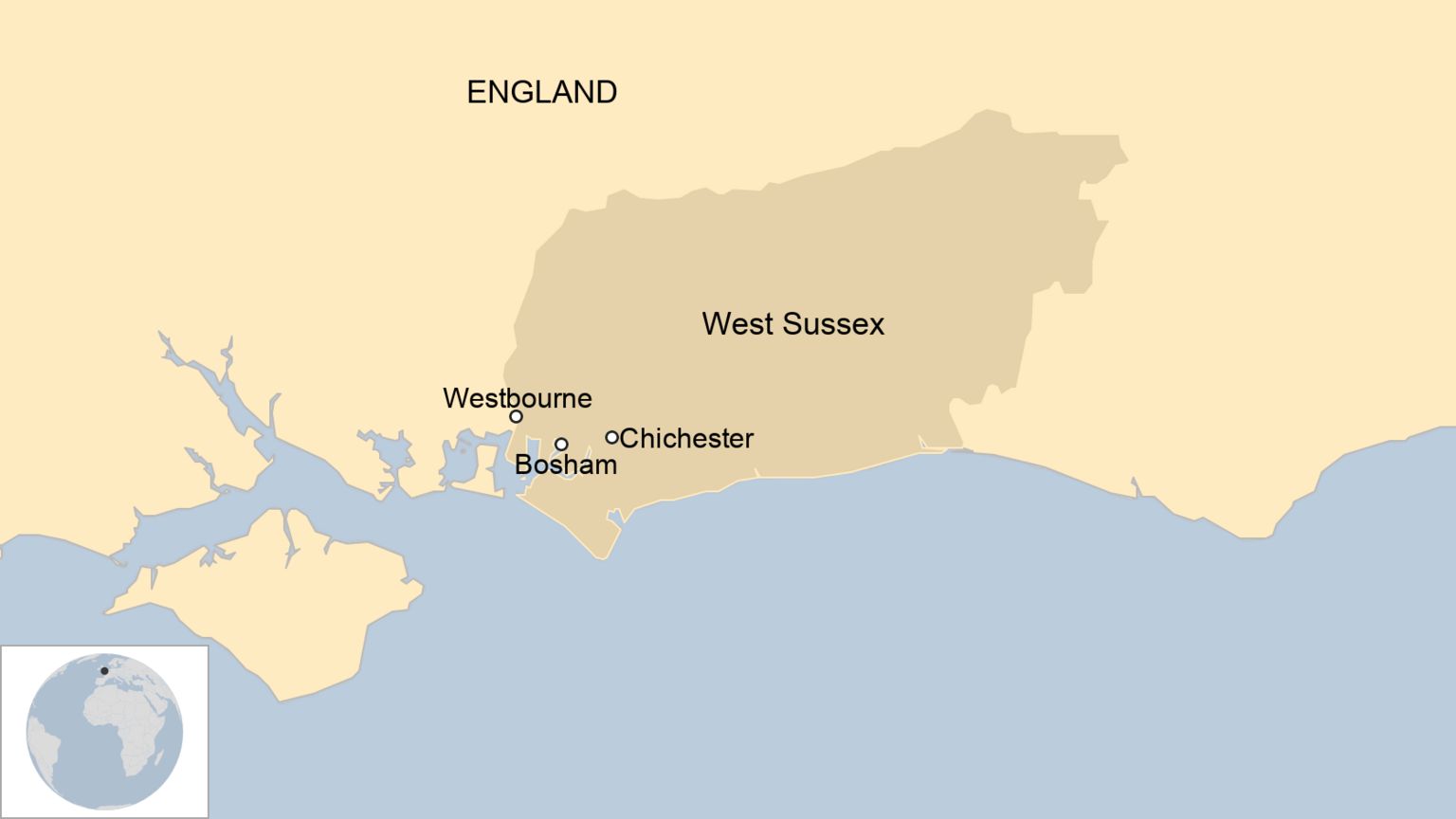 Карта, показывающая, где находится Вестборн в Западном Сассексе