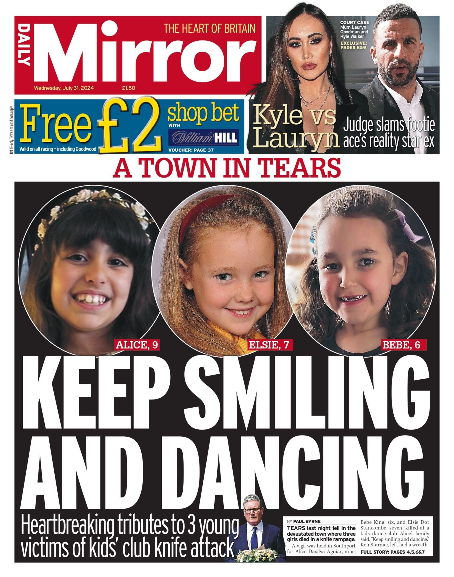 The headline on the front page of the Daily Mirror reads: "Keep smiling and dancing"