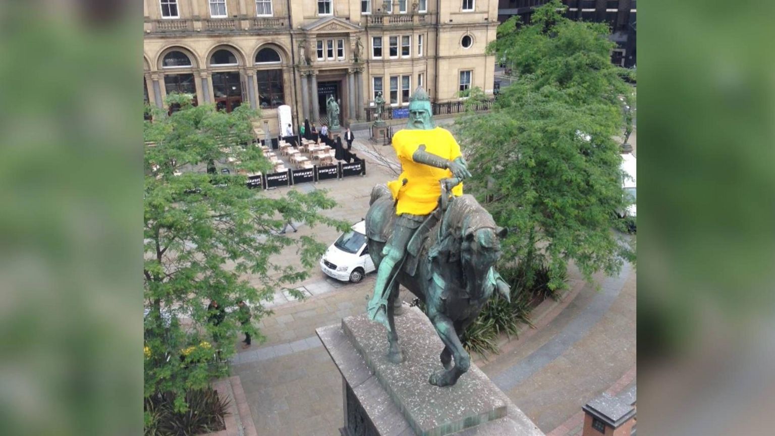 The Black Prince statue on City Square in Leeds was dressed up for the event