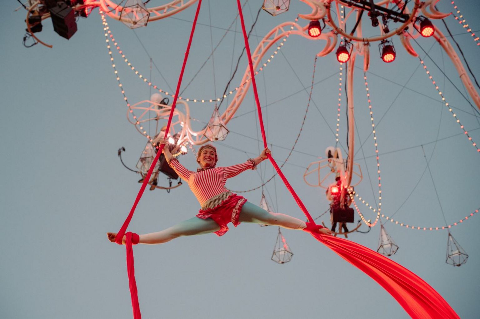 woman doing aerial acrobats