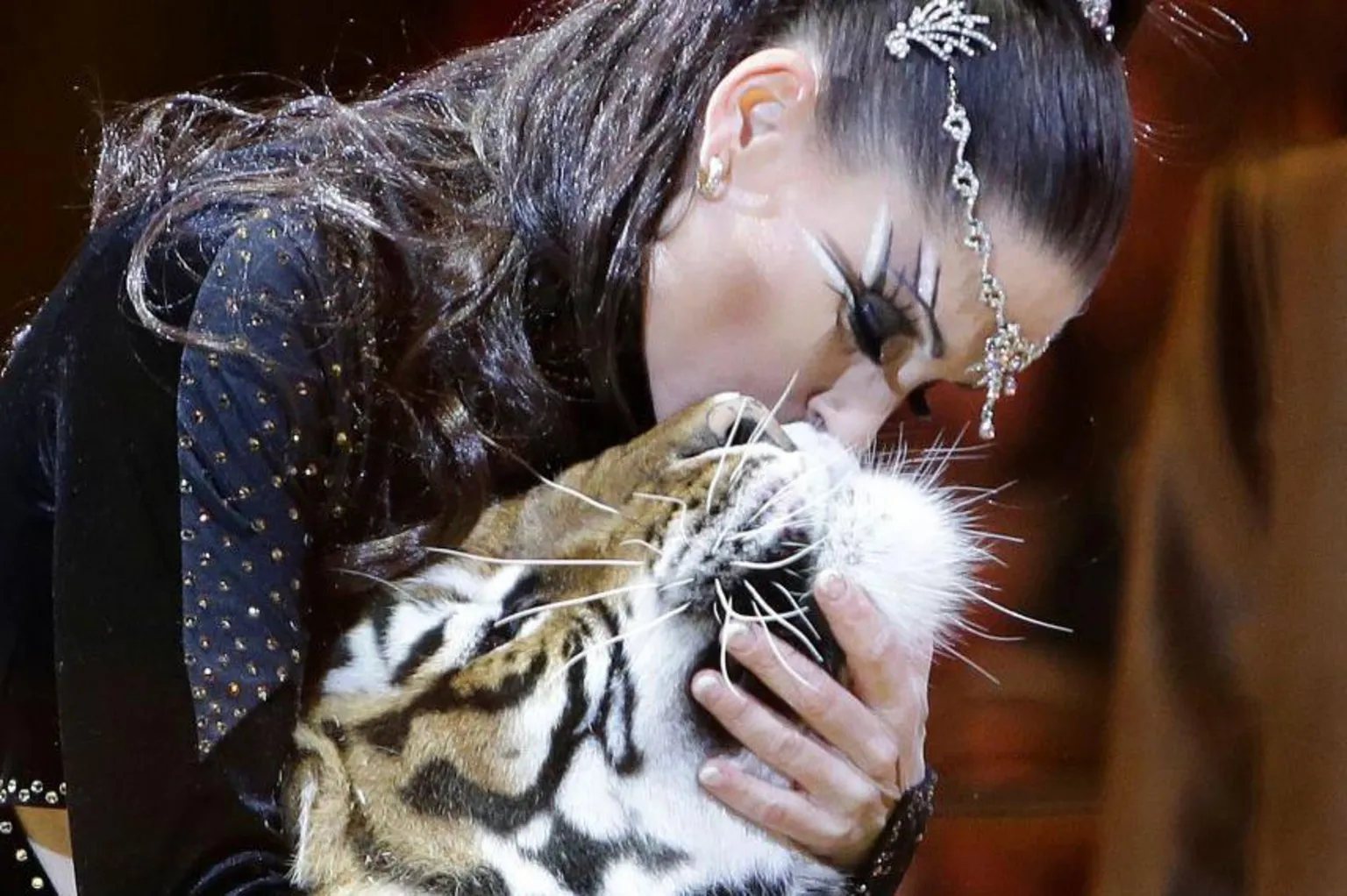 "Tiger Queen" Zander performing with one of her big cats at a circus festival in 2018