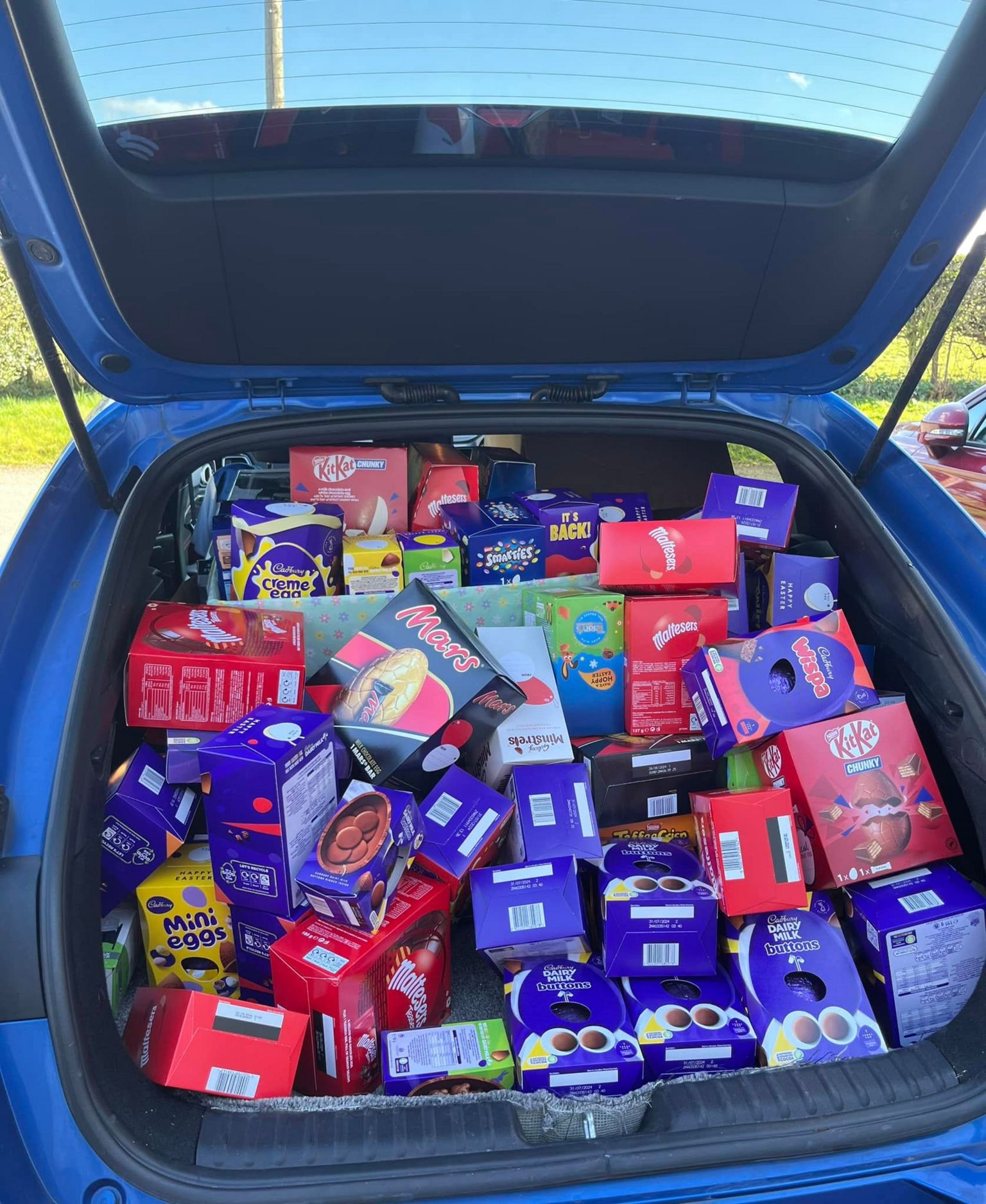 Donated Easter eggs in a car
