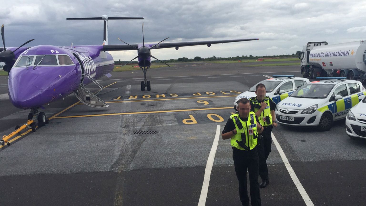 Police board Flybe jet at Newcastle Airport