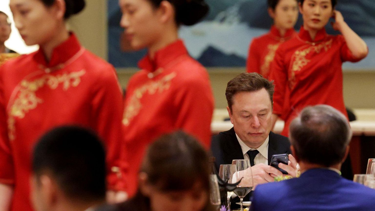 特斯拉 CEO马斯克于 2026 年 5 月 14 日,在中国北京人民大会堂出席由中国国家主席习近平主持的国宴。