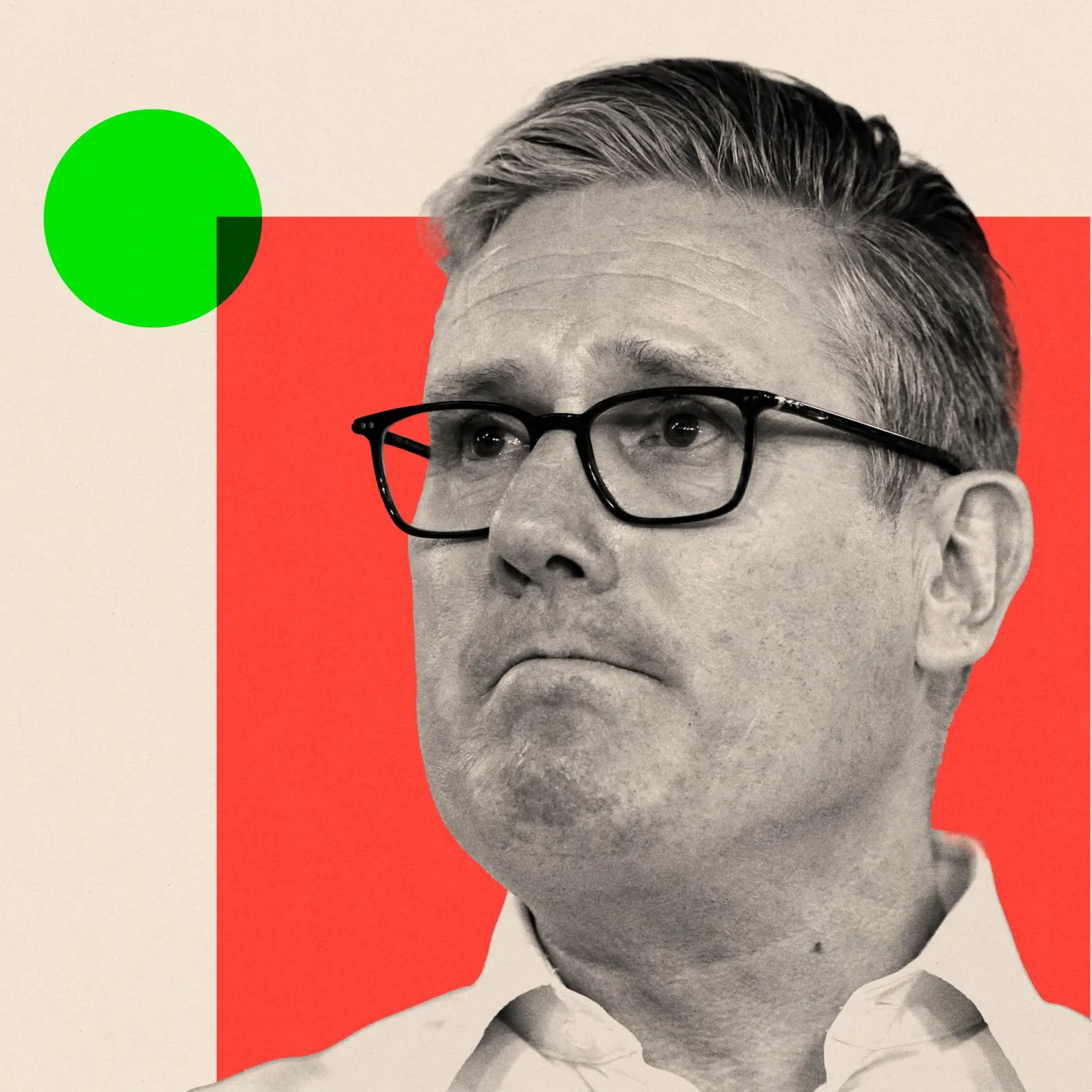 BBC A treated image showing Starmer in black and white, on a red background