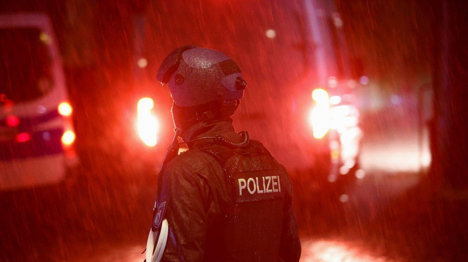 A police officer stands on guard in Solingen, Germany on 24 August 2024