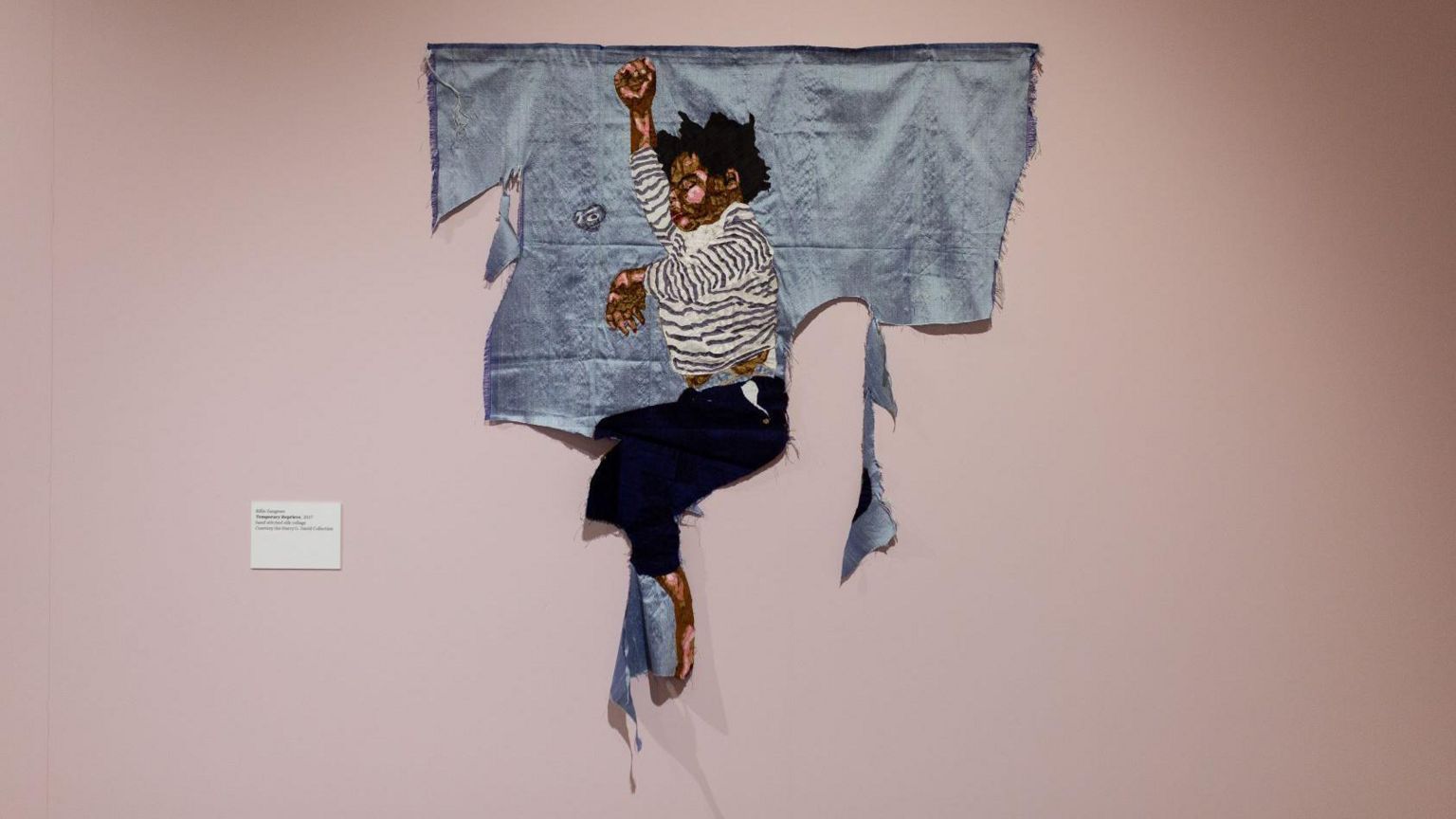 Billie Zangewa's tapestry of sleeping toddler