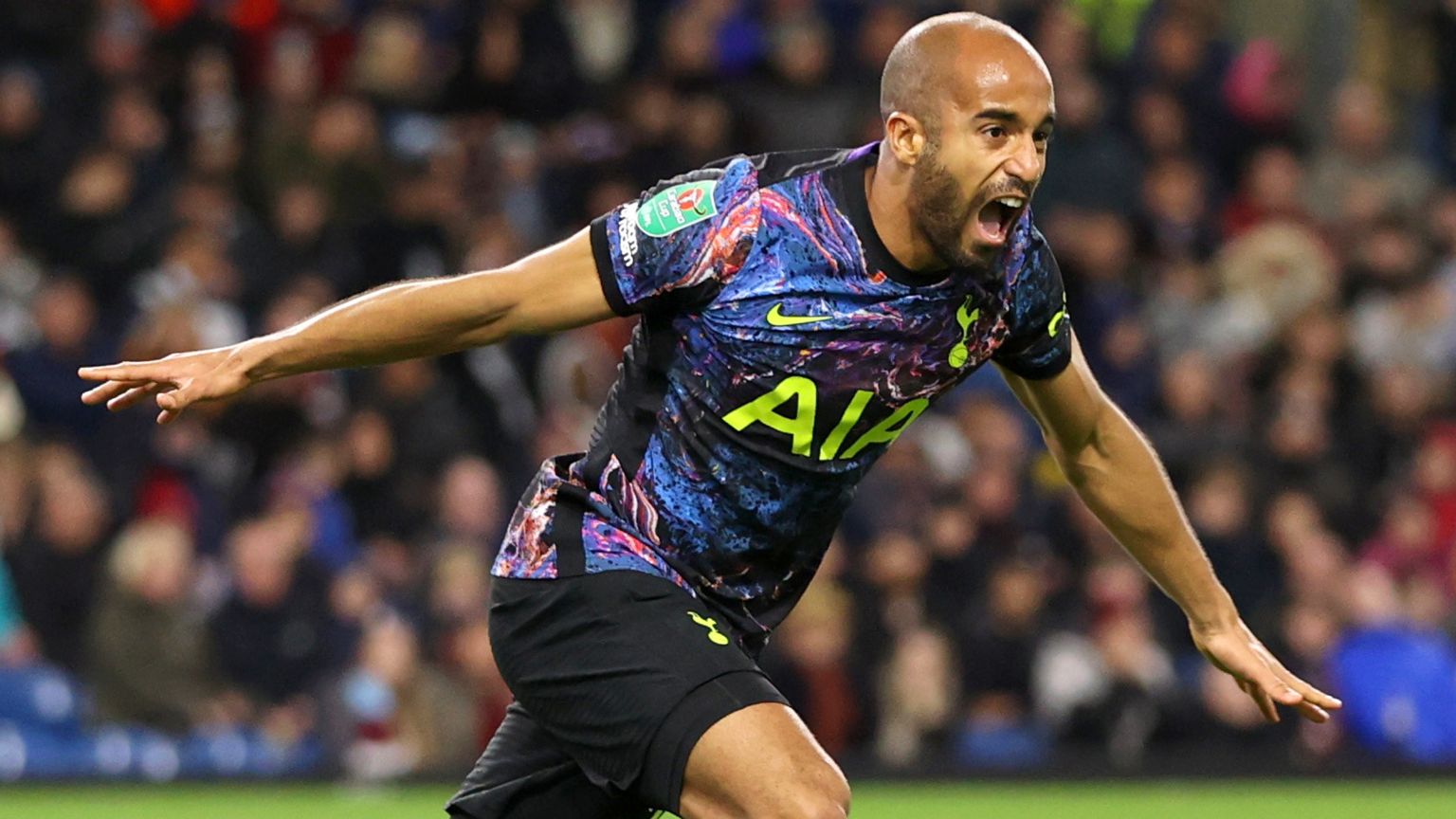 Lucas Moura celebrates scoring the winner at Burnley