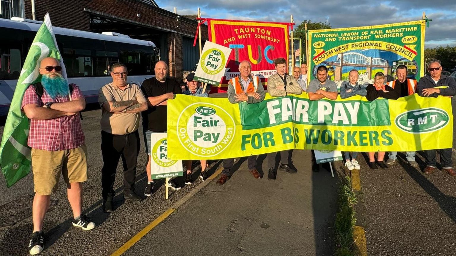 RMT Union members take strike action outside Taunton bus depot