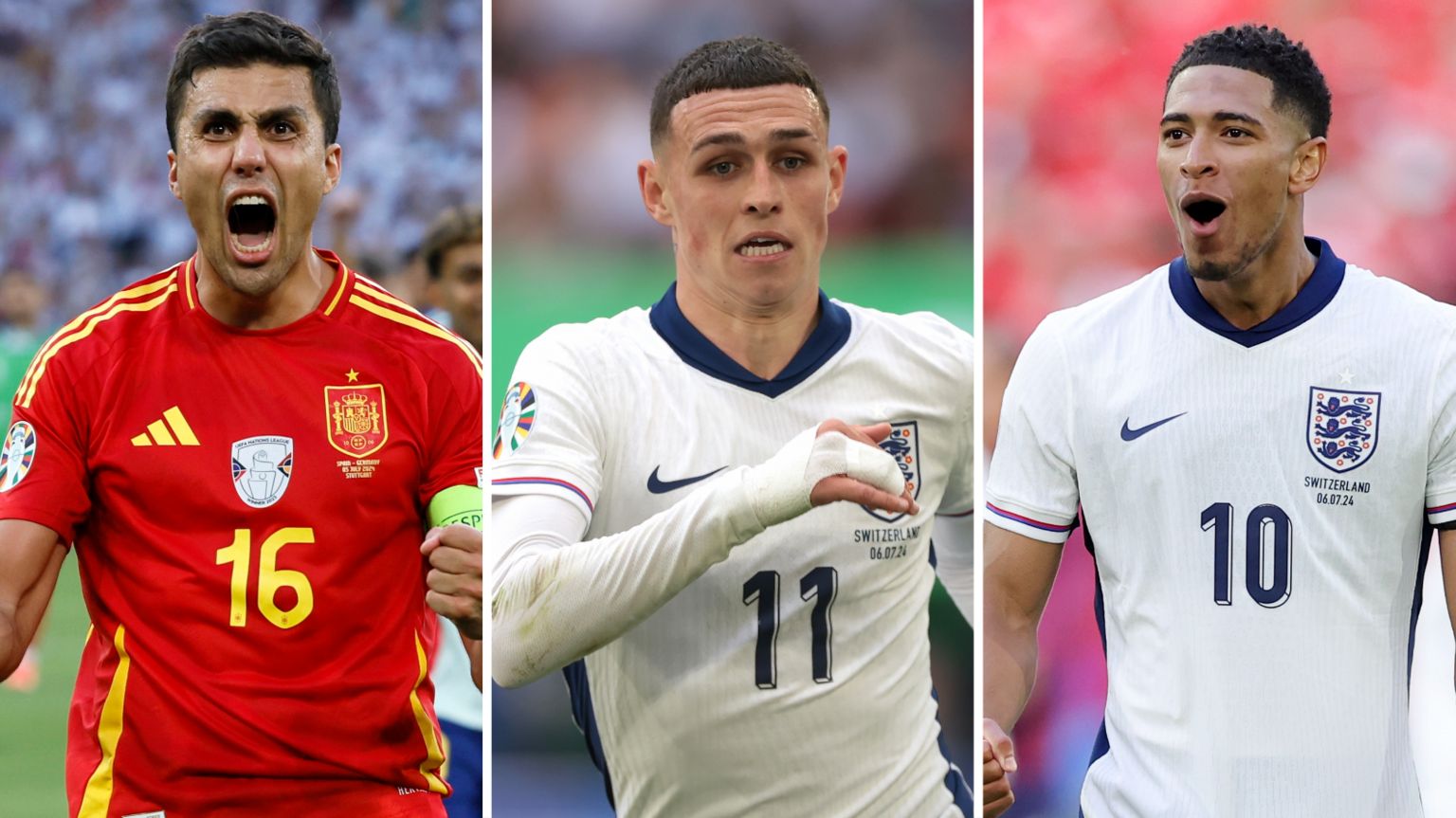 Rodri, Phil Foden and Jude Bellingham