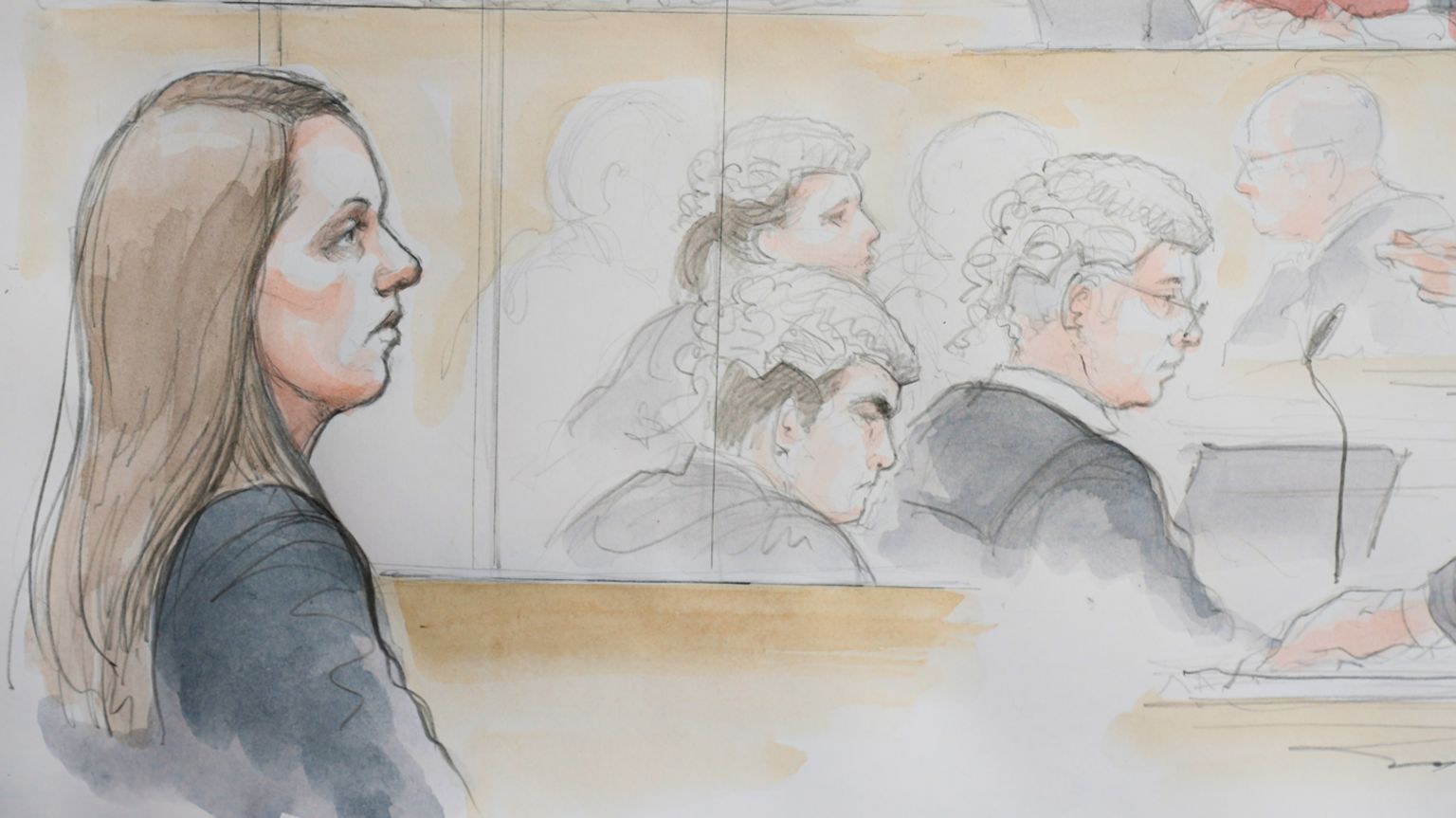 An artist's sketch of Lucy Letby in the dock at Manchester Crown Court