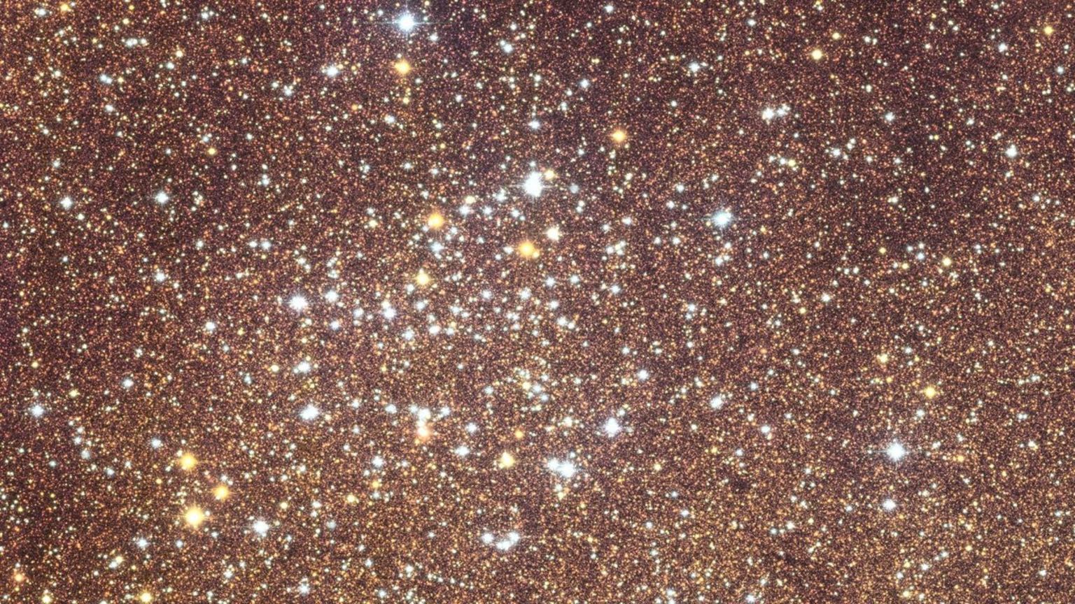 一张看似金色闪粉与白色亮点的影像,其实是一个疏散星团。