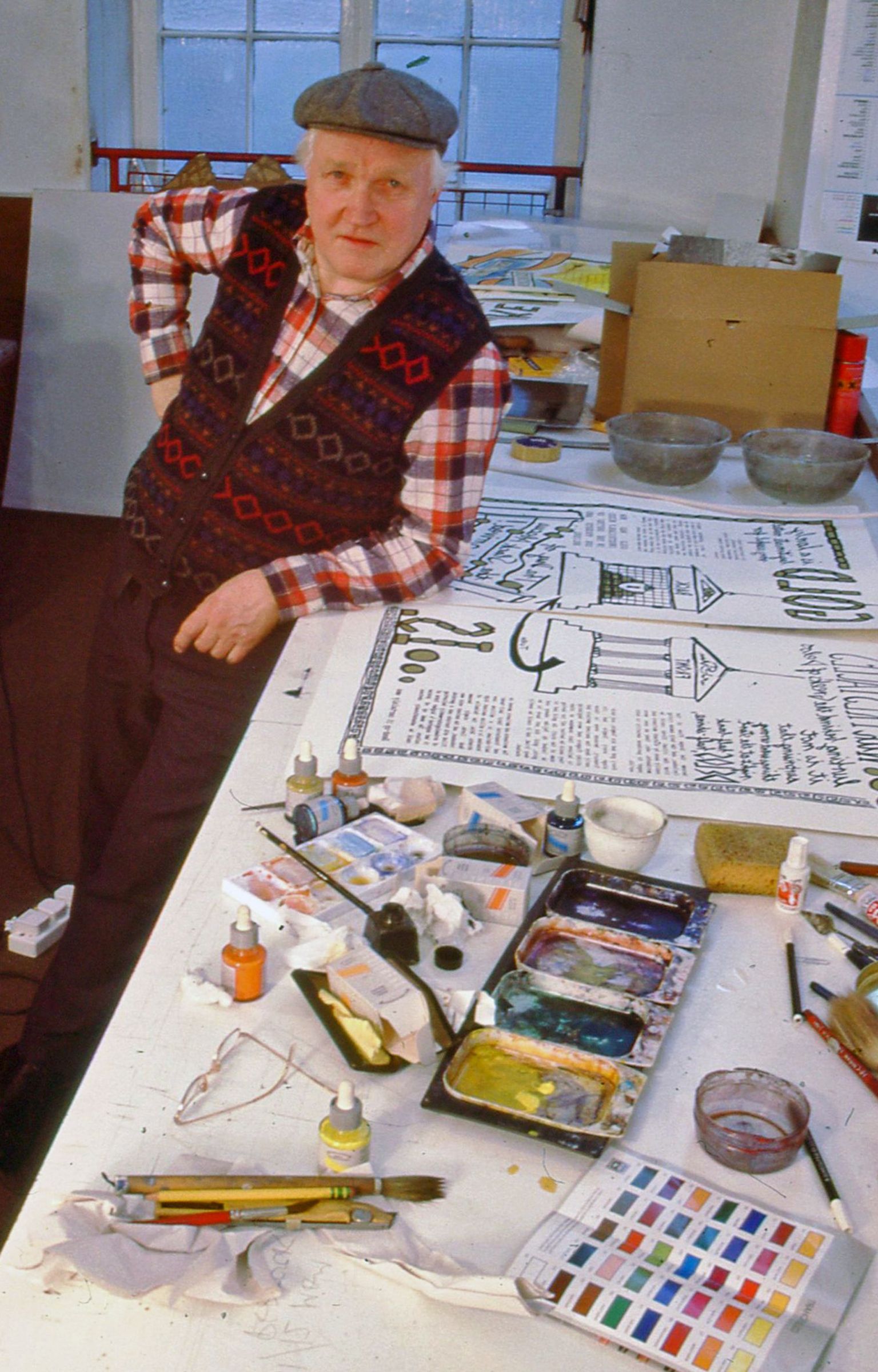George Wyllie with a his sketches