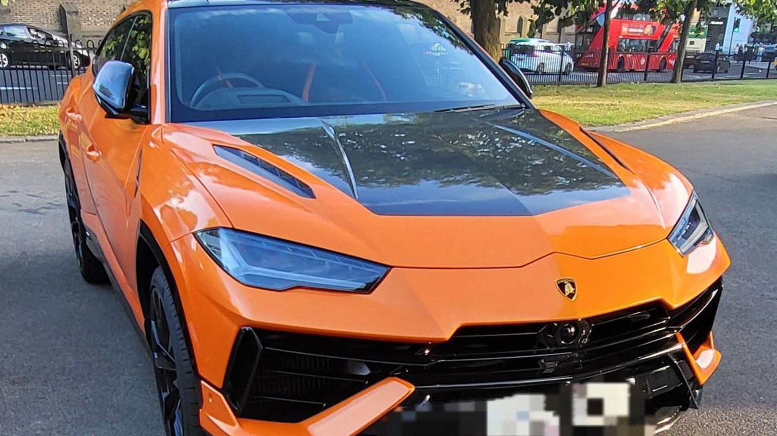 An orange and black Lamborghini