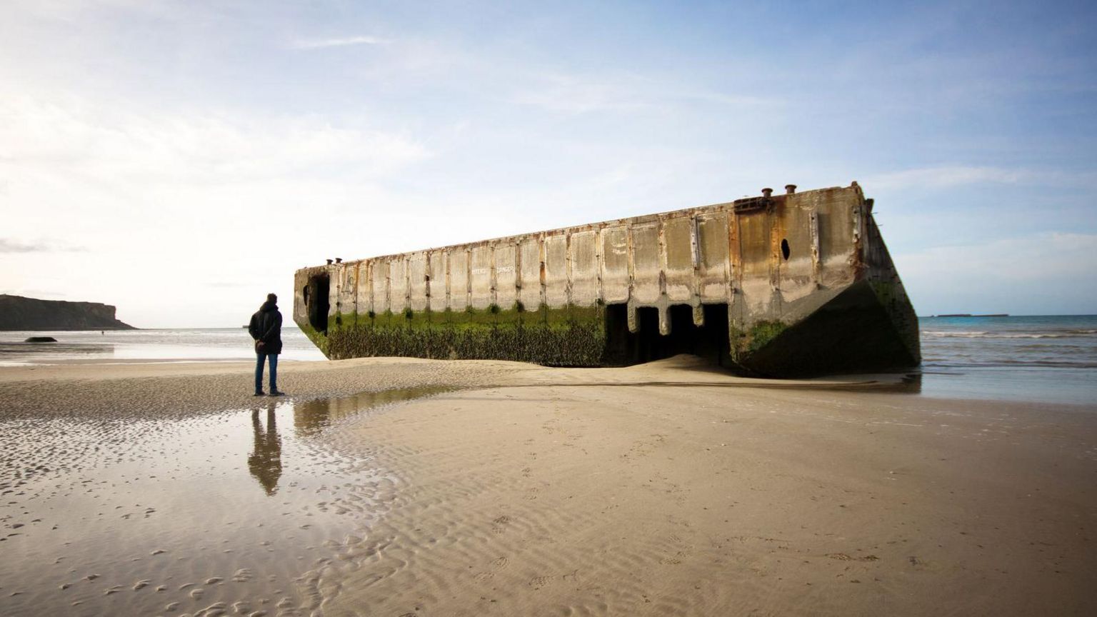 Remains of Mulberry Harbour at Arromanchesin Normandy