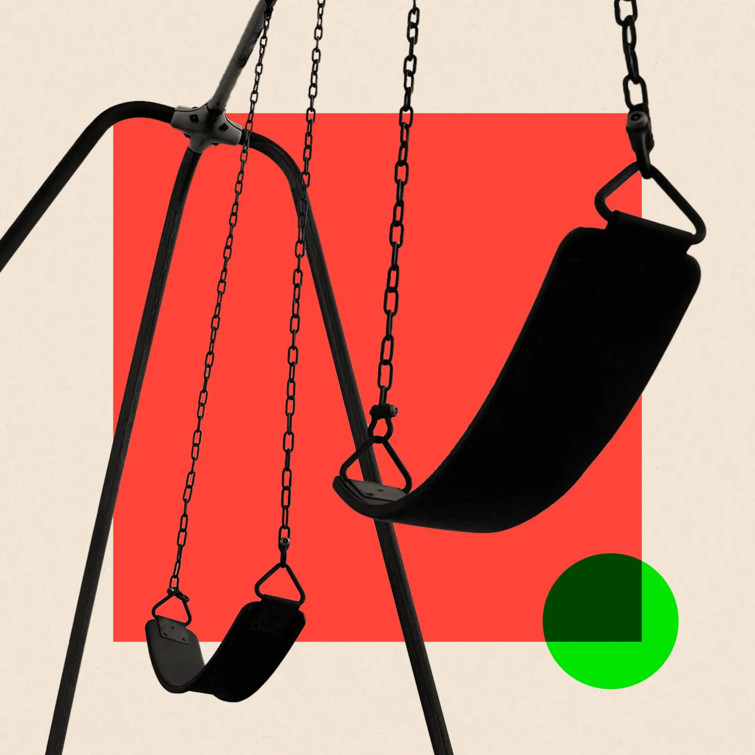 BBC A treated image of some swings which are empty on a red background