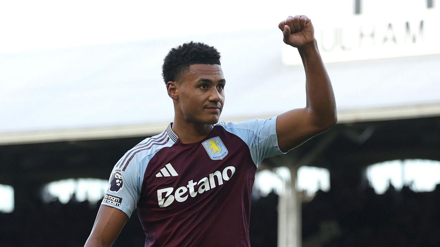 Aston Villa's Ollie Watkins celebrates scoring against Fulham by clenching his fist